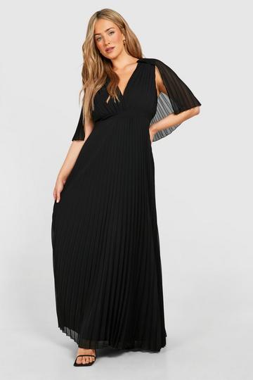 Black Plus Pleated Cape Bridesmaid Maxi Dress