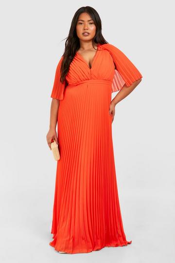 Orange Plus Pleated Cape Bridesmaid Maxi Dress