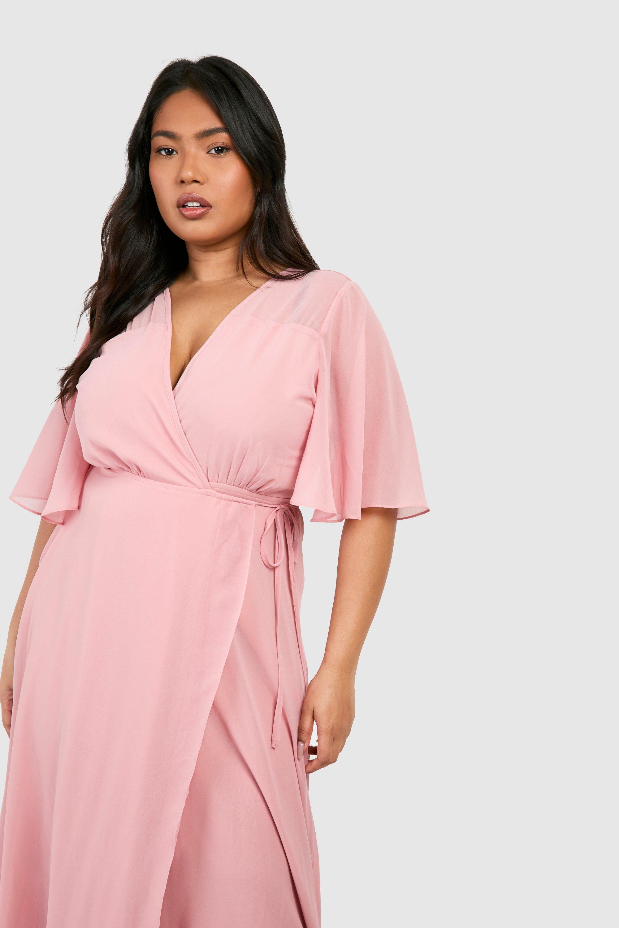 Plus Angel Sleeve Wrap Bridesmaid Dress boohoo NO