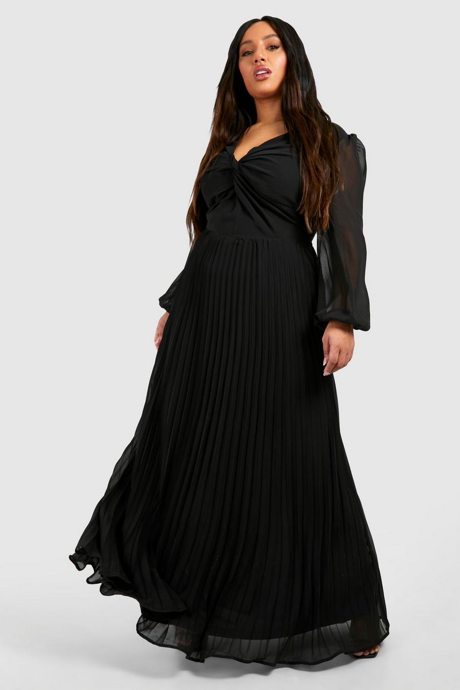 Grande taille - Robe longue torsadée en mousseline de soie, Black