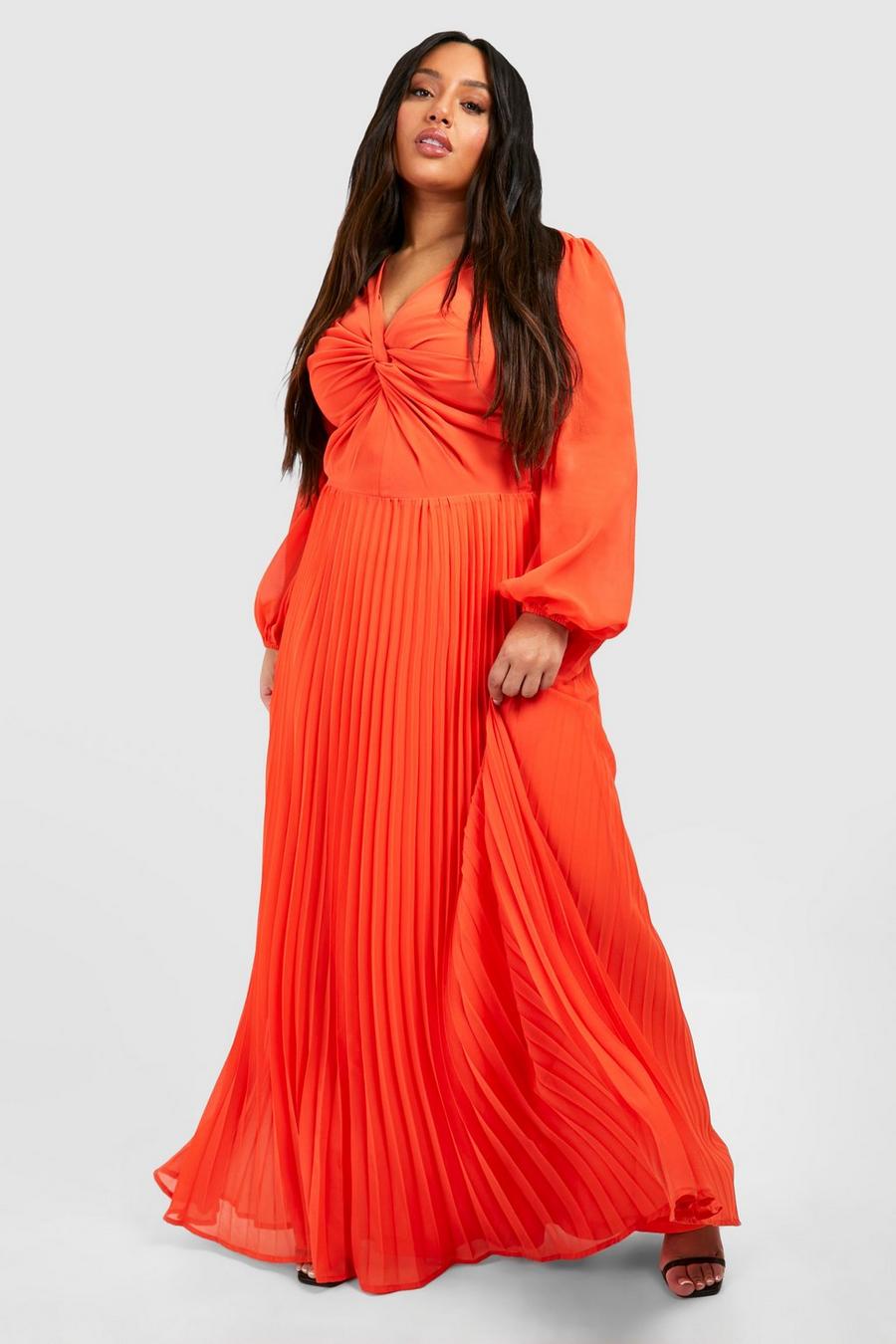 Grande taille - Robe longue torsadée en mousseline de soie, Orange image number 1