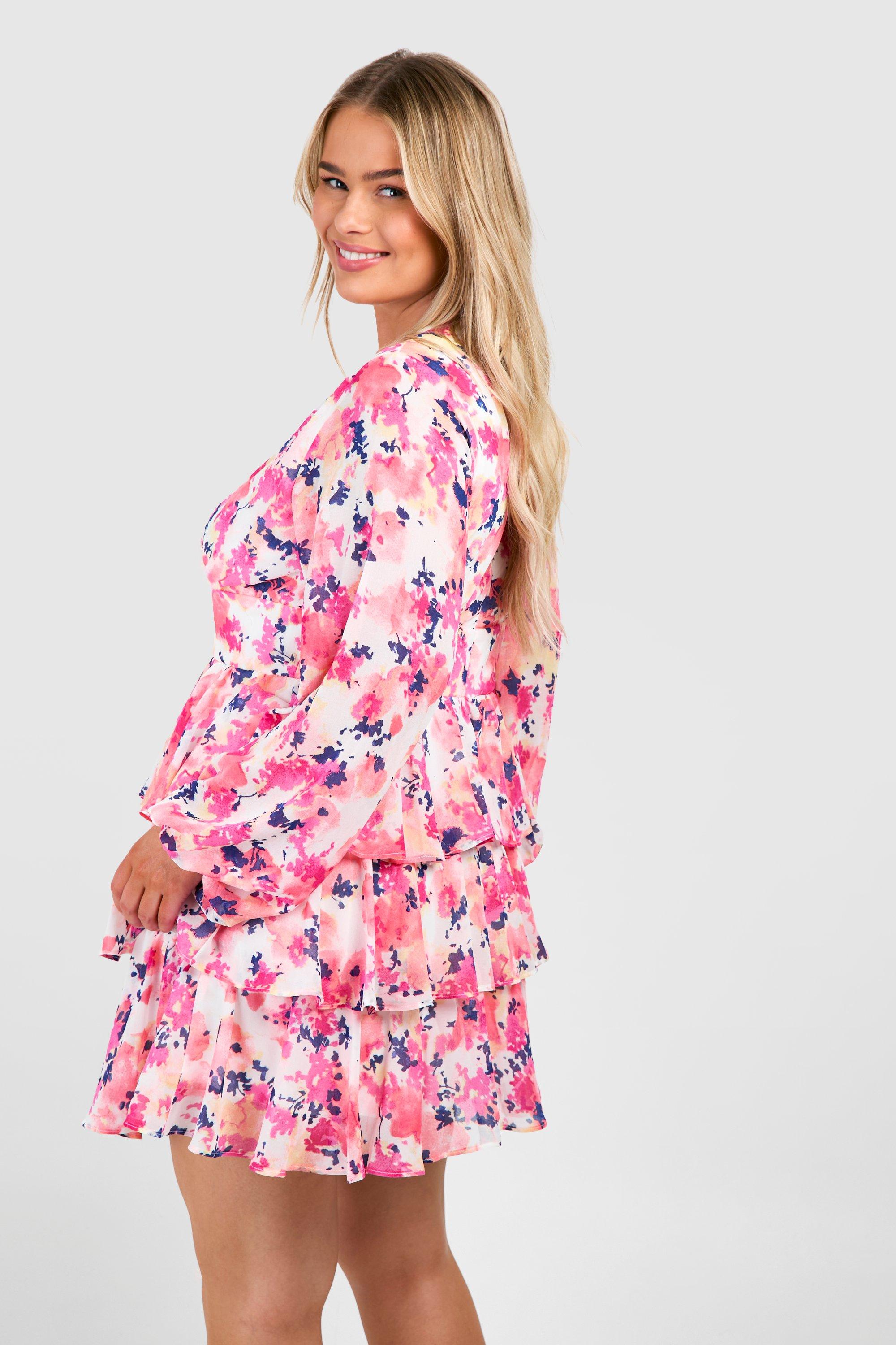 Women's Plus Printed Chiffon Ruffle Skater Dress | Boohoo UK