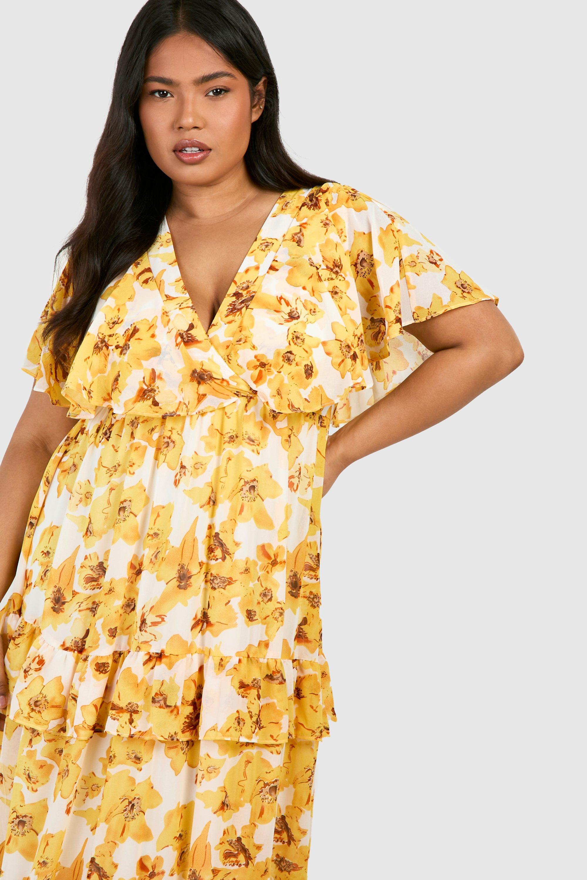 Plus Floral Print Angel Sleeve Maxi Dress | boohoo USA