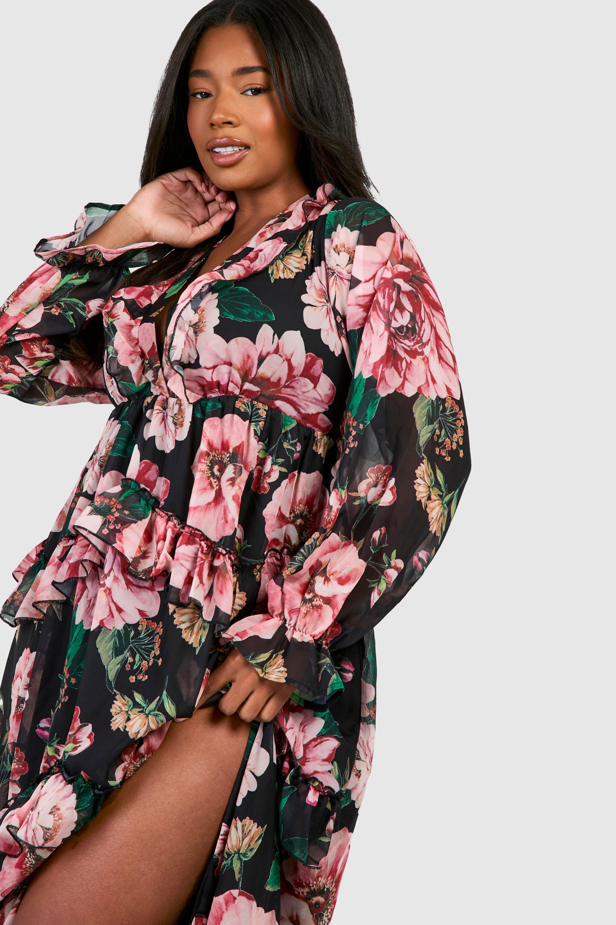 Women's Plus Floral Chiffon Ruffle Maxi Dress | Boohoo UK