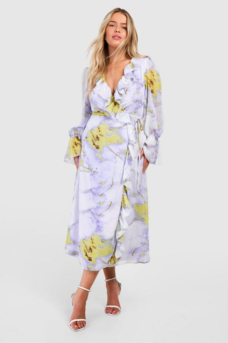Lilac Plus Floral Ruffle Wrap Dress image number 1