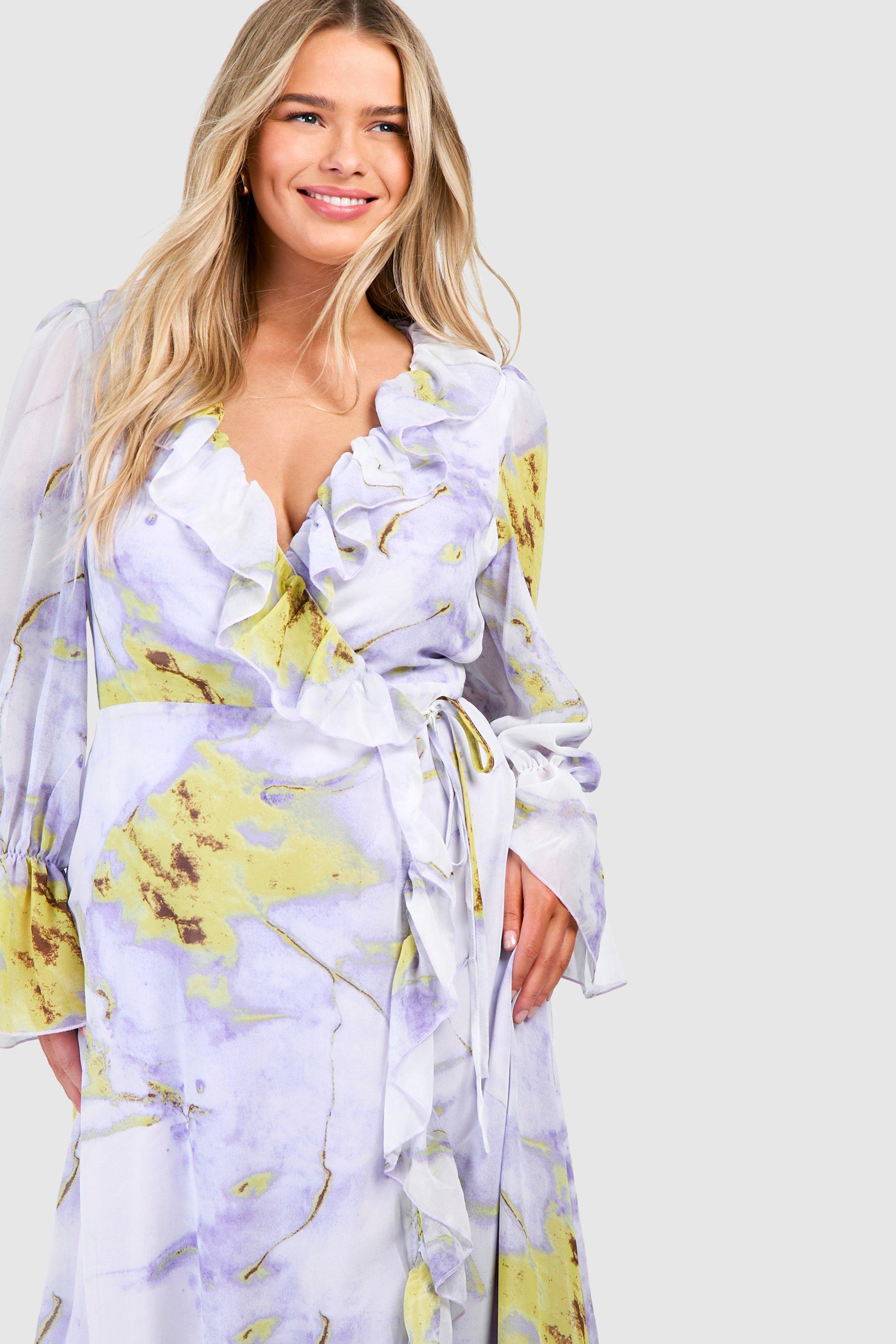 Plus Floral Ruffle Wrap Dress
