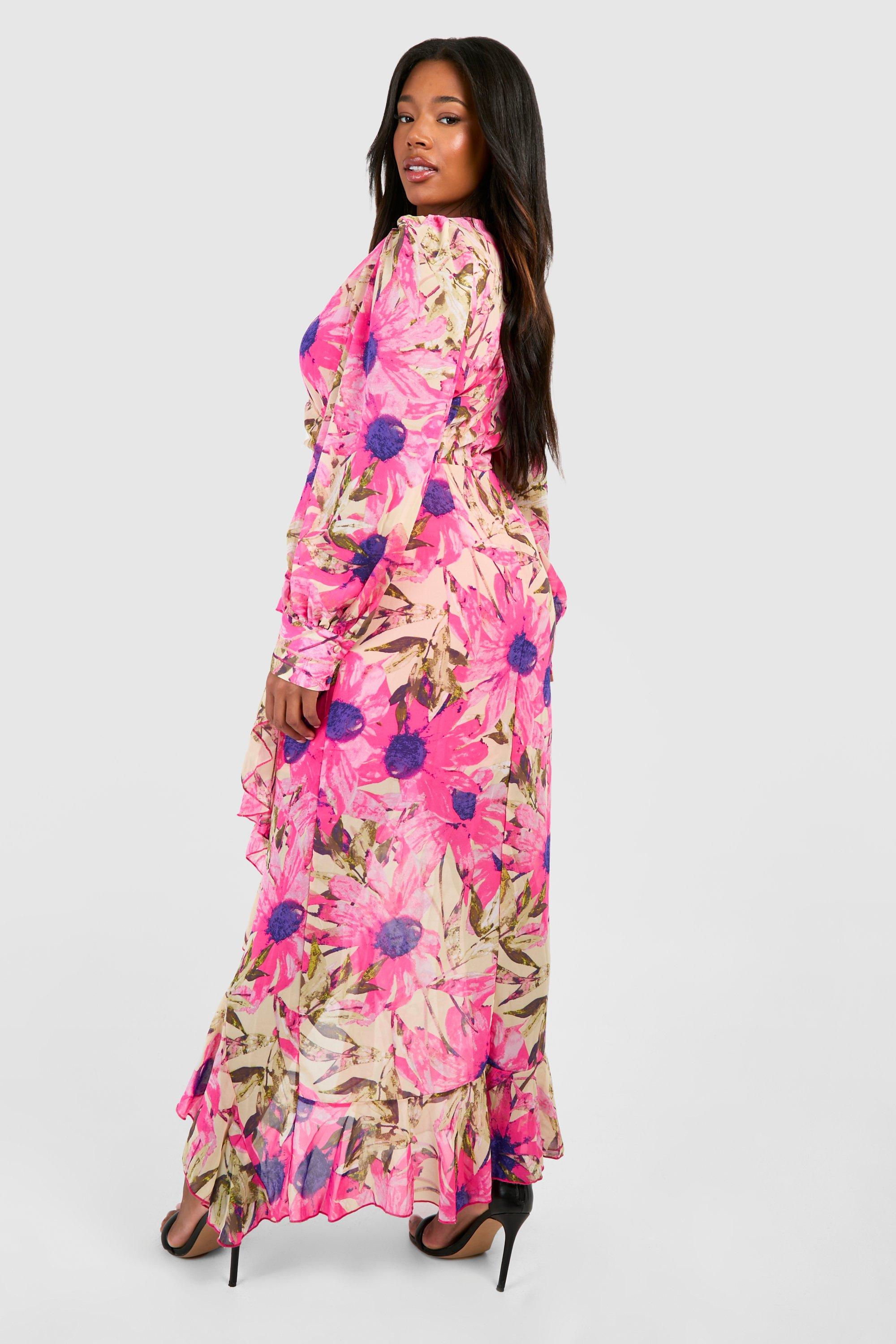 Plus Floral Ruffle Wrap Maxi Dress boohoo UK