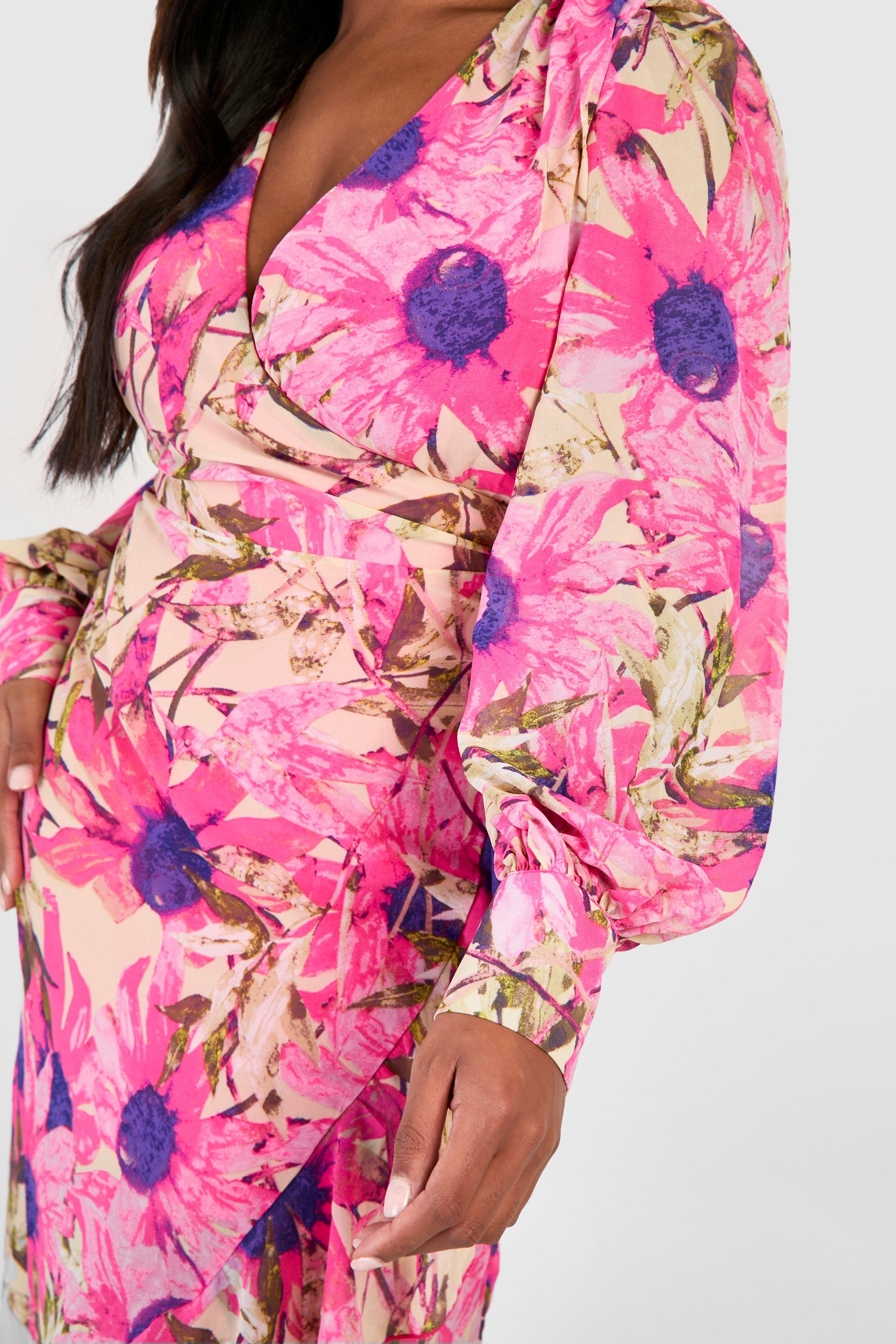 Plus Floral Ruffle Wrap Dress