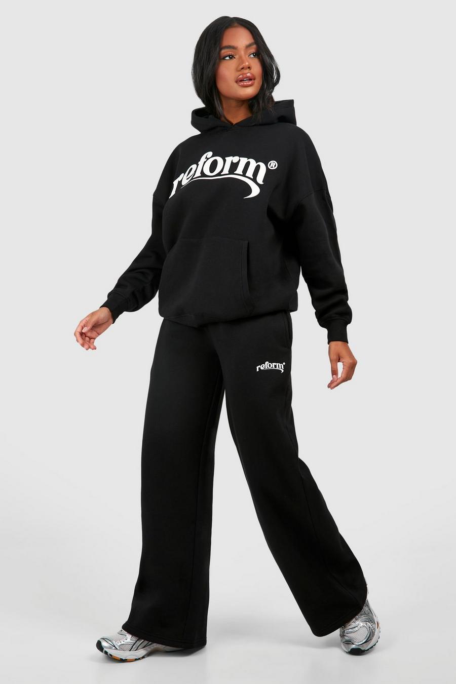 Pantalón deportivo de pernera ancha con eslogan Reform, Black image number 1