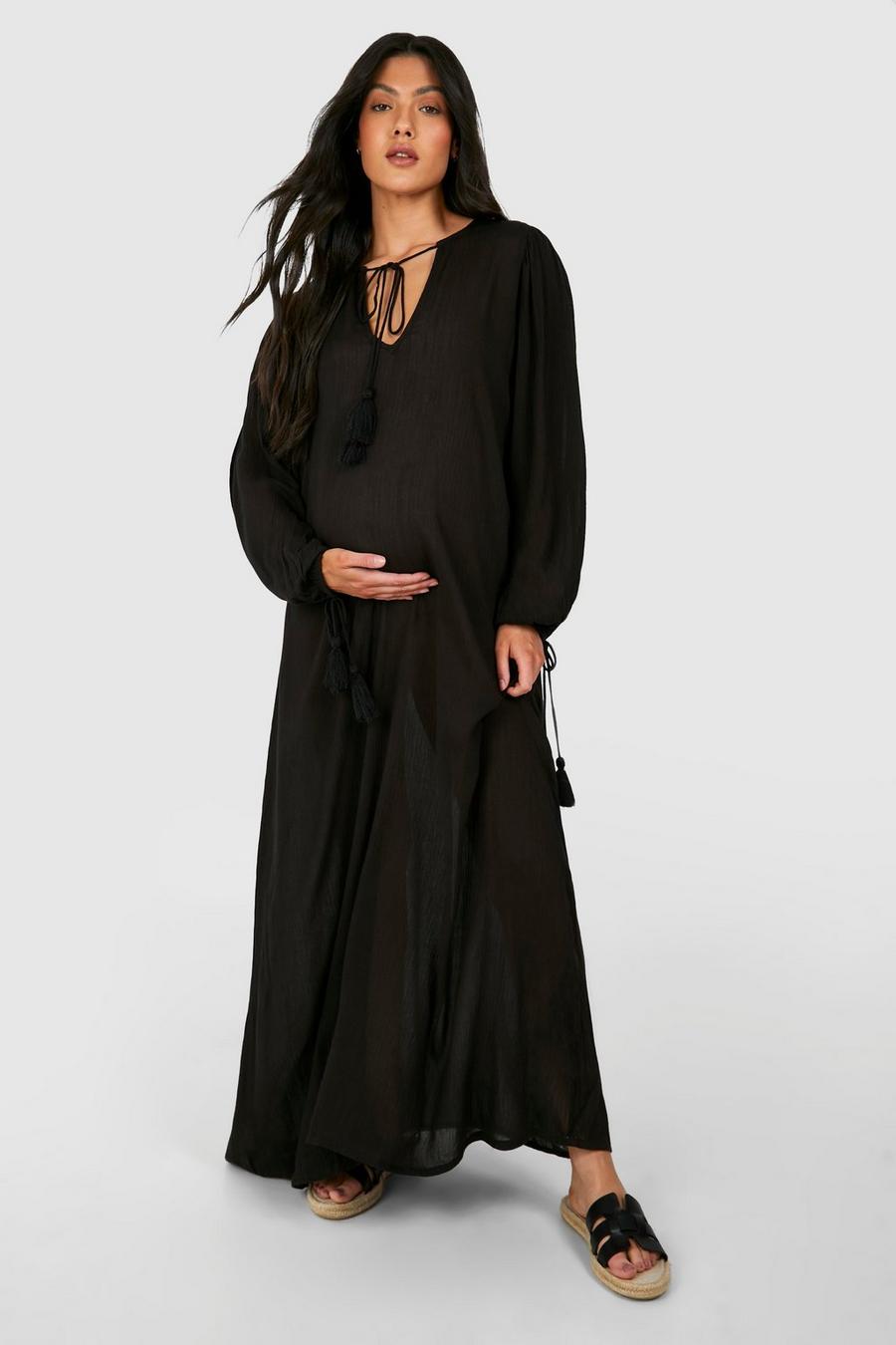 Black Maternity Cheesecloth Tassel Beach Kaftan image number 1