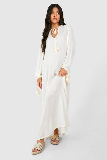 Maternity Cheesecloth Tassel Beach Kaftan cream