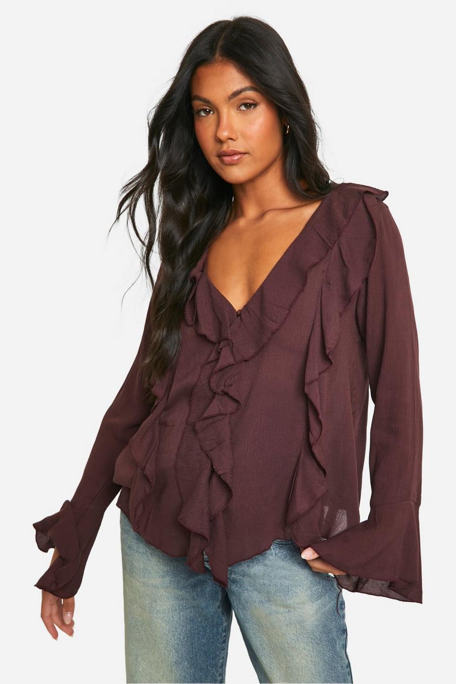 Chocolate Maternity Cheesecloth Frill Smock Top