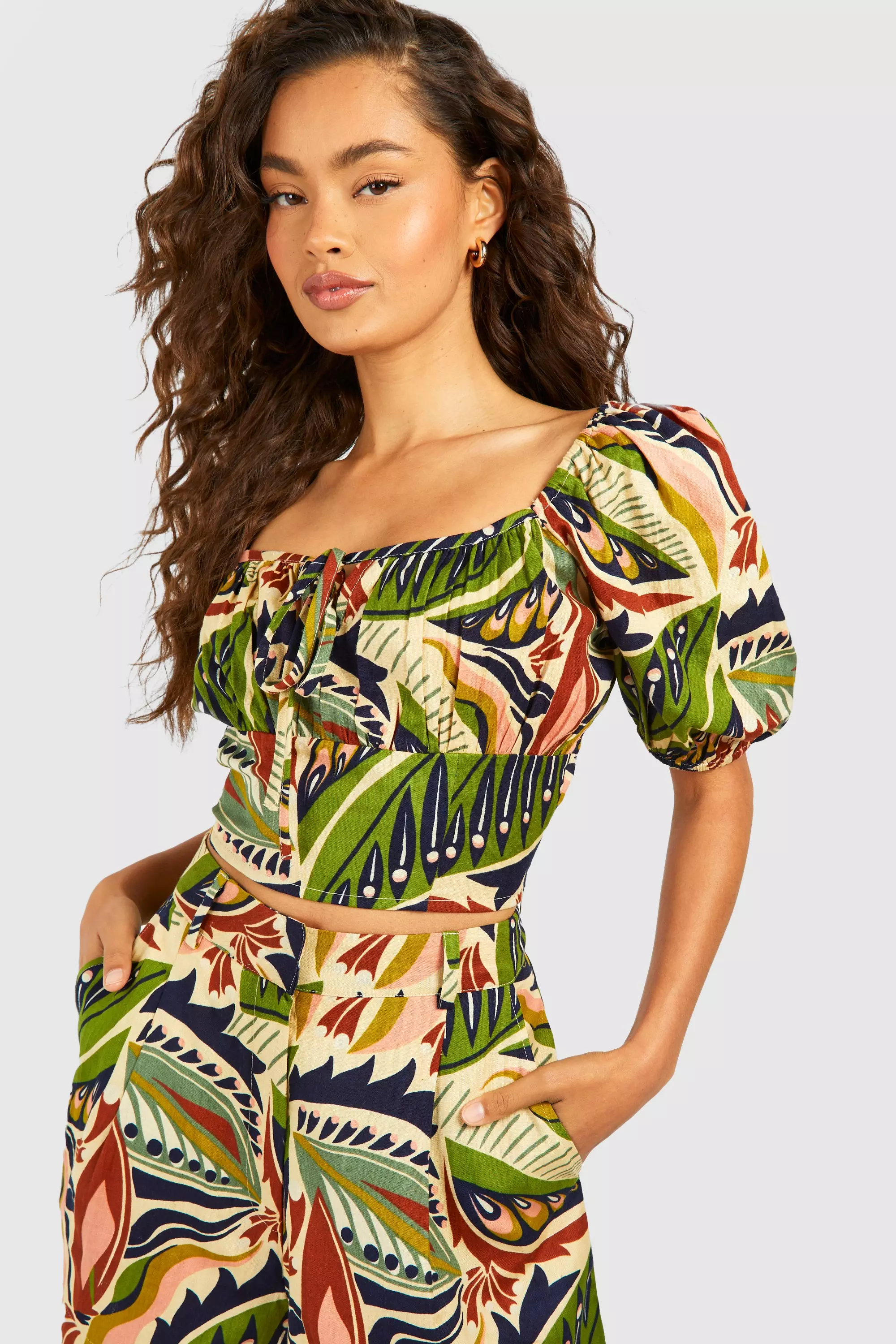 Black Bohemian Print Linen Look Crop alternative image