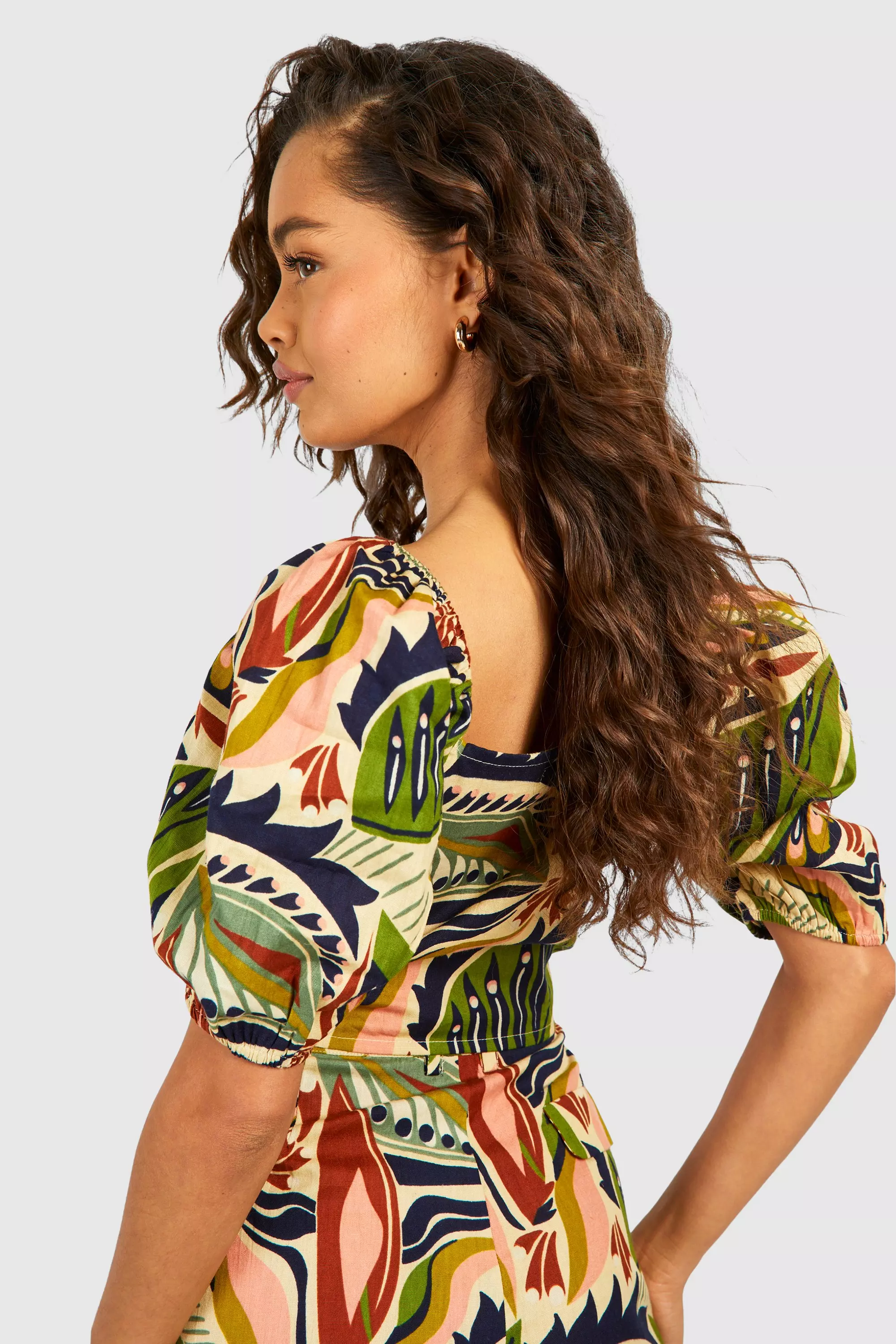 Black Bohemian Print Linen Look Crop alternative image