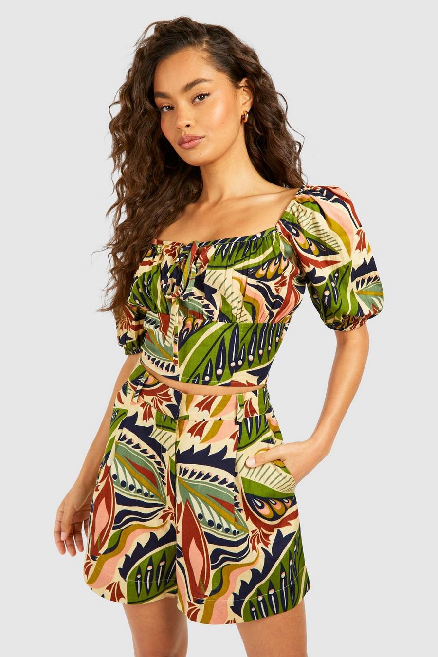 Tropical Print Belted Flippy Shorts