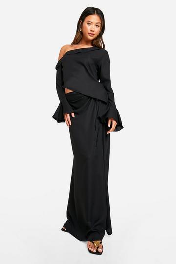 Chiffon Tie Waist Floaty Maxi Skirt black