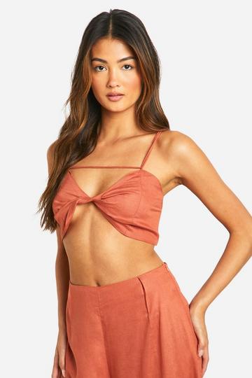 Linen Look Twist Front Bralette terracotta