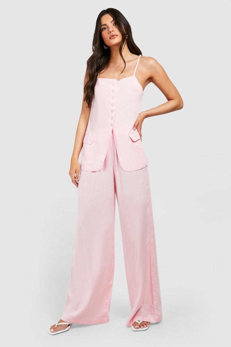 Pantalon large en lin, Pink image number 1