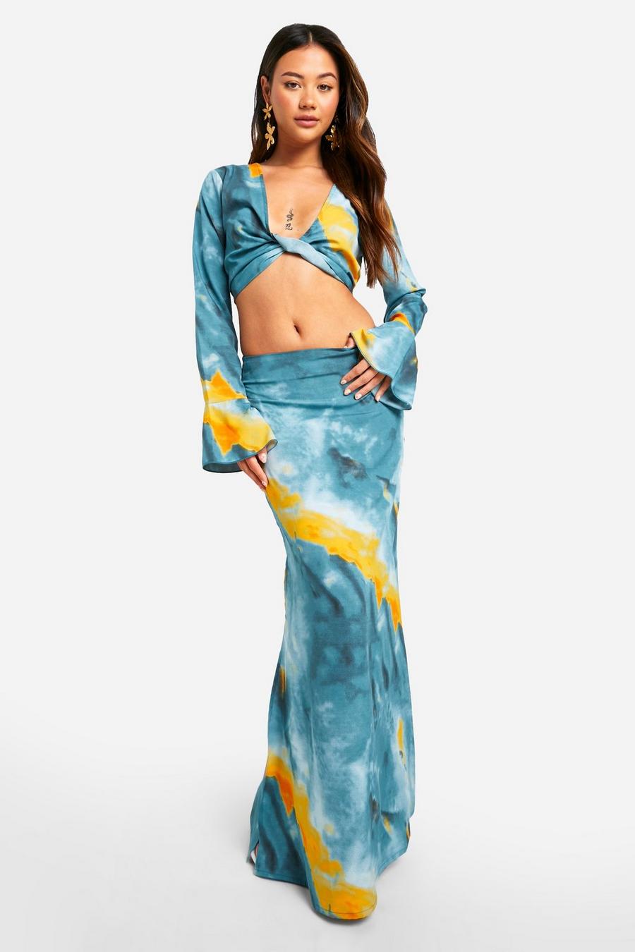 Falda maxi con desteñido anudado, Blue image number 1