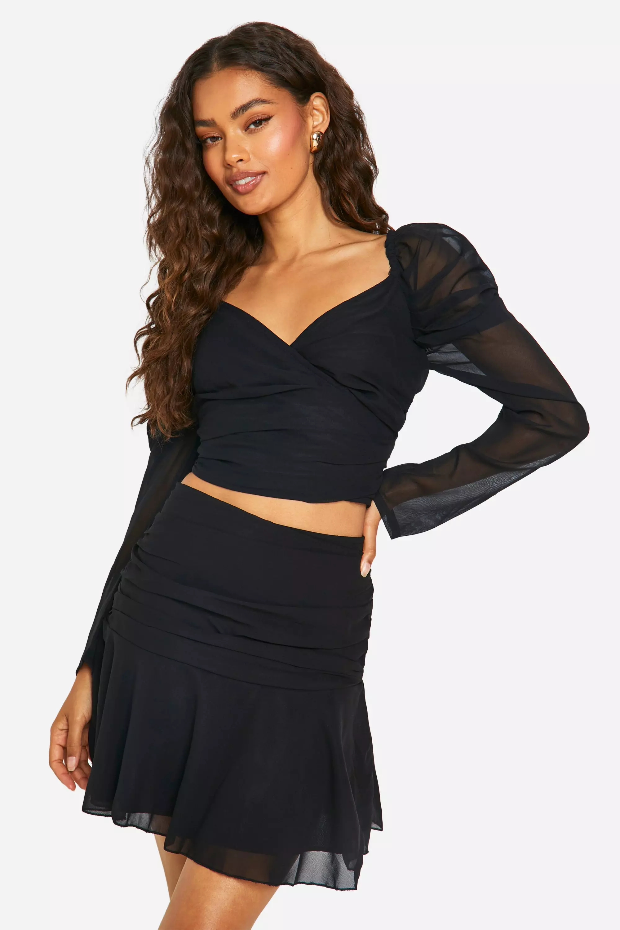 Black Chiffon Ruched Side Drop Hem Mini alternative image