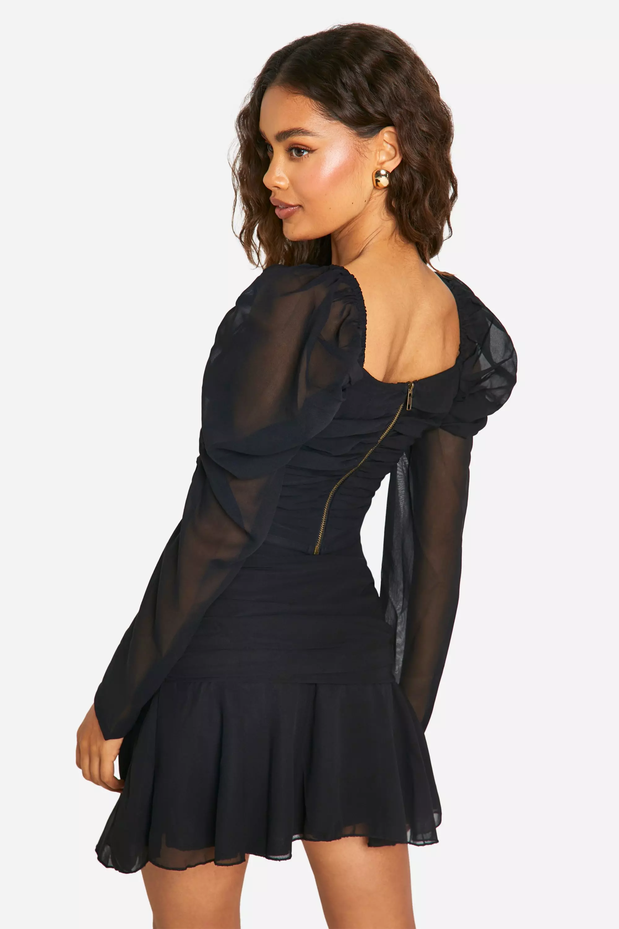 Black Chiffon Ruched Side Drop Hem Mini alternative image