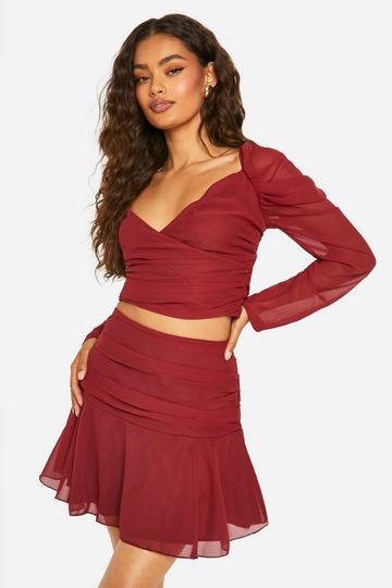 Red Chiffon Ruched Side Drop Hem Mini