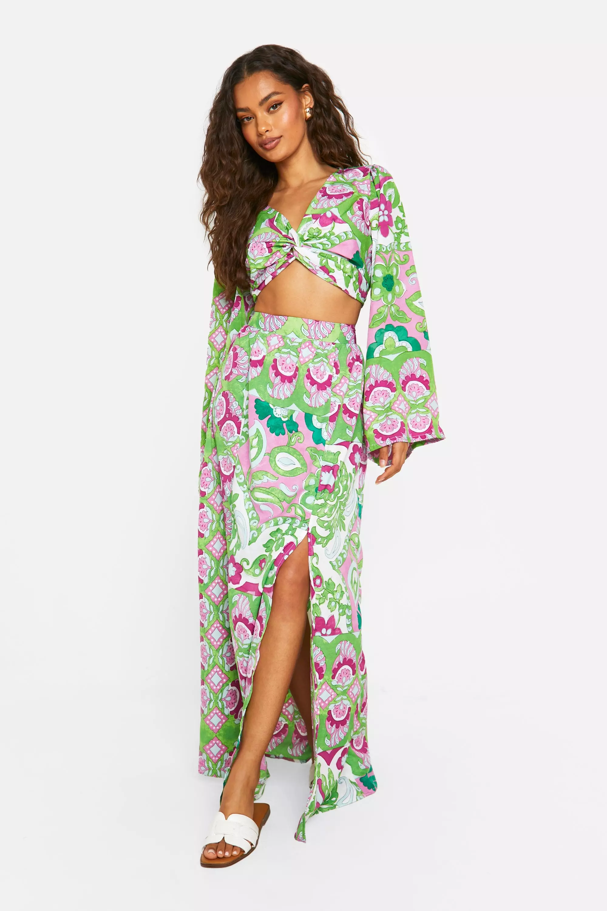 Emerald Mixed Print Split Front Maxi Skirt alternative image