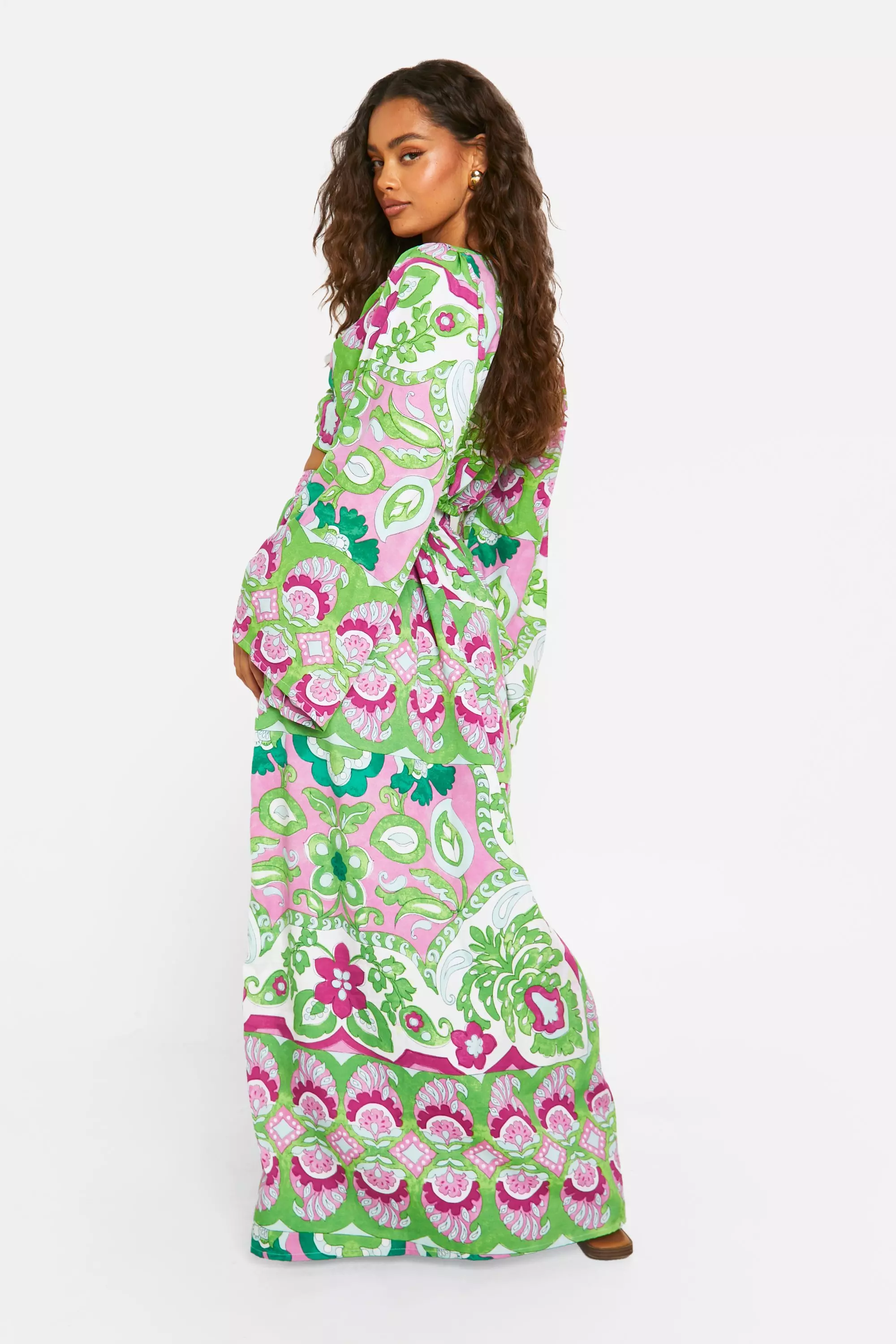 Emerald Mixed Print Split Front Maxi Skirt alternative image