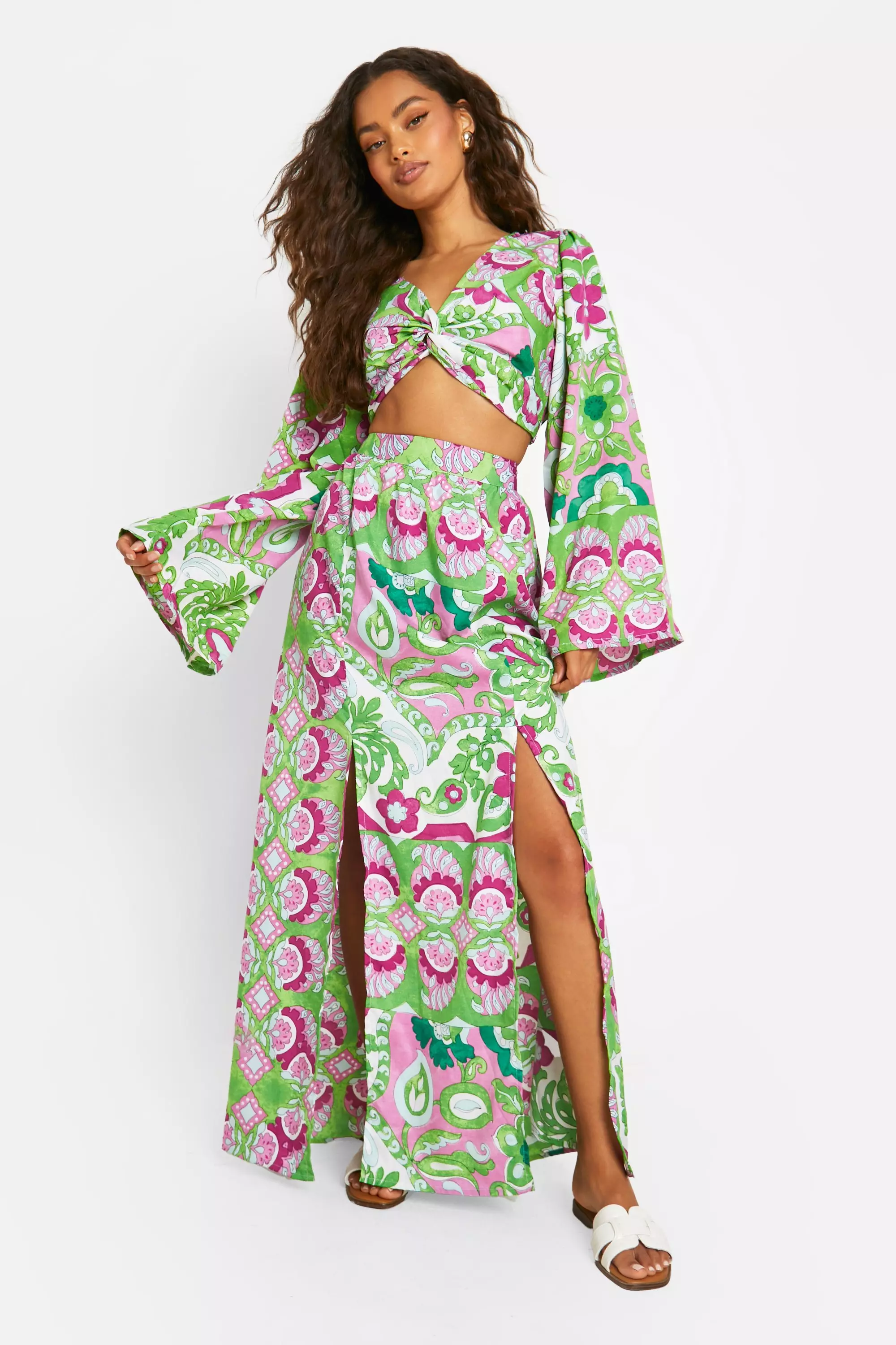 Emerald Mixed Print Split Front Maxi Skirt alternative image