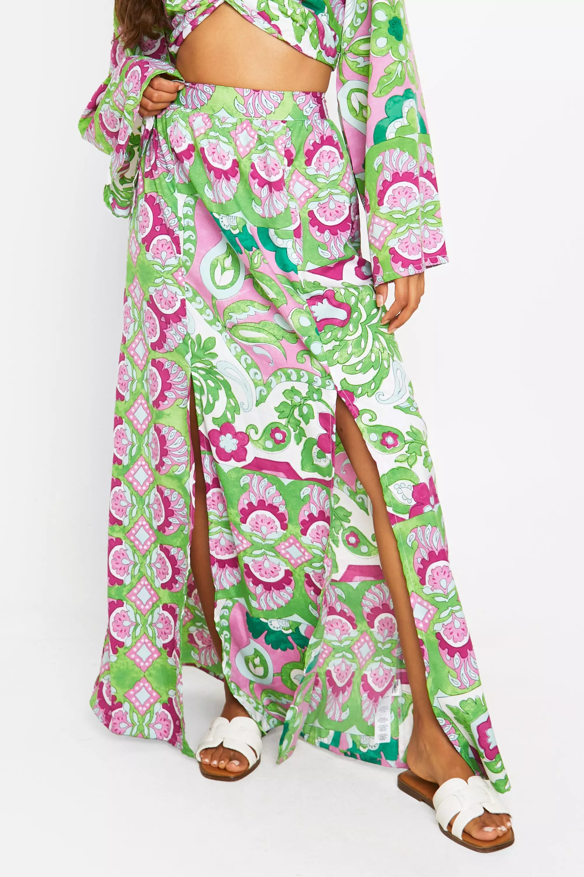 Emerald Mixed Print Split Front Maxi Skirt alternative image