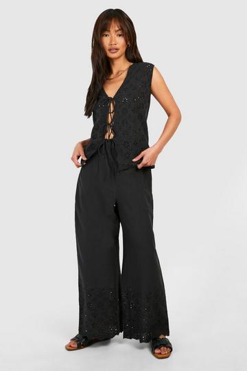 Black Eyelet Straight Leg Pants