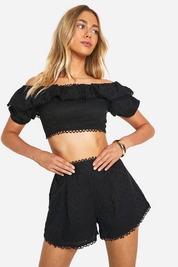 Eyelet Off The Shoulder Top black