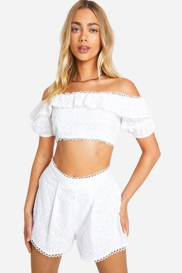 Eyelet Off The Shoulder Top ivory