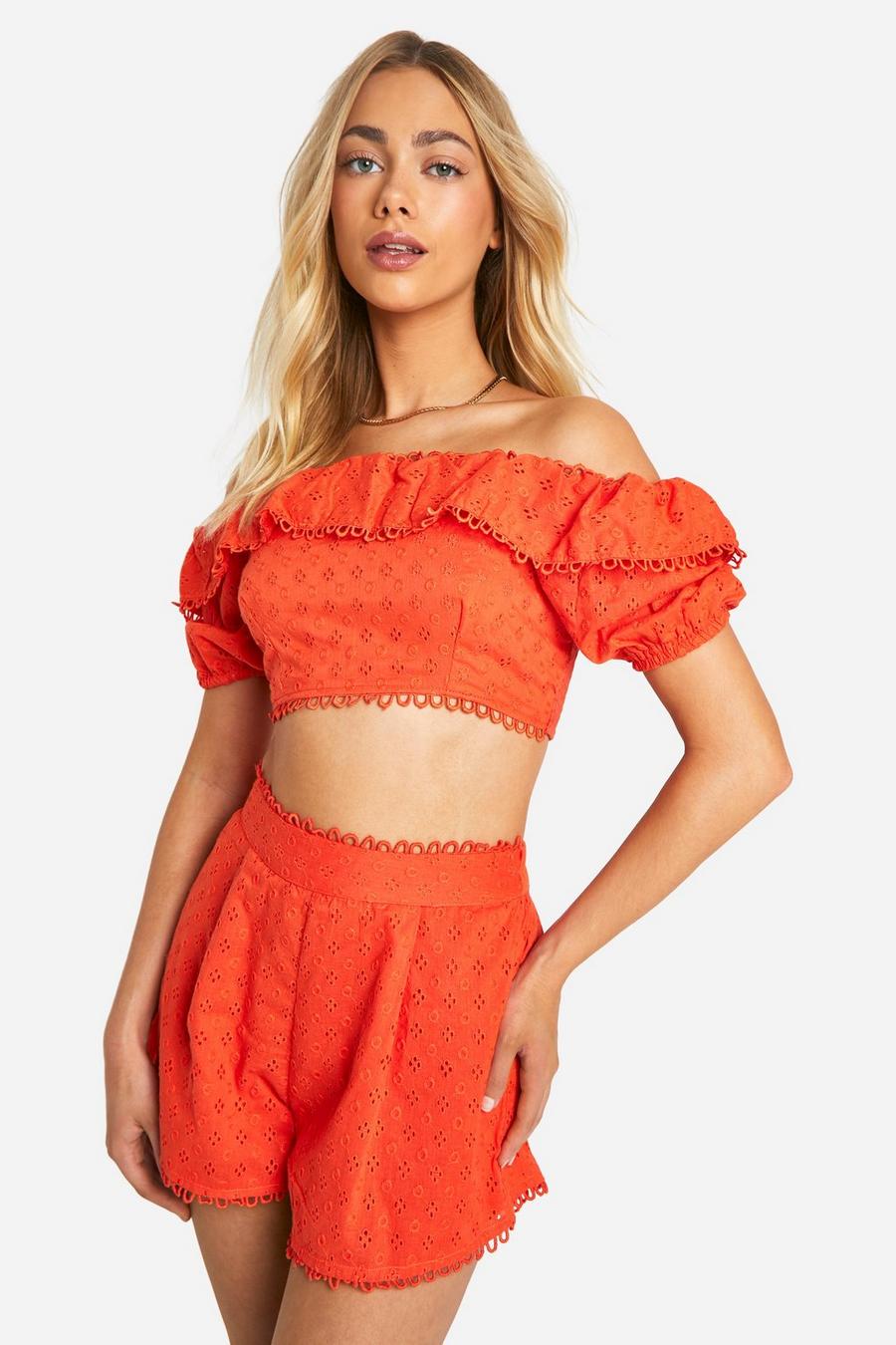Red Broderie Bardot Top