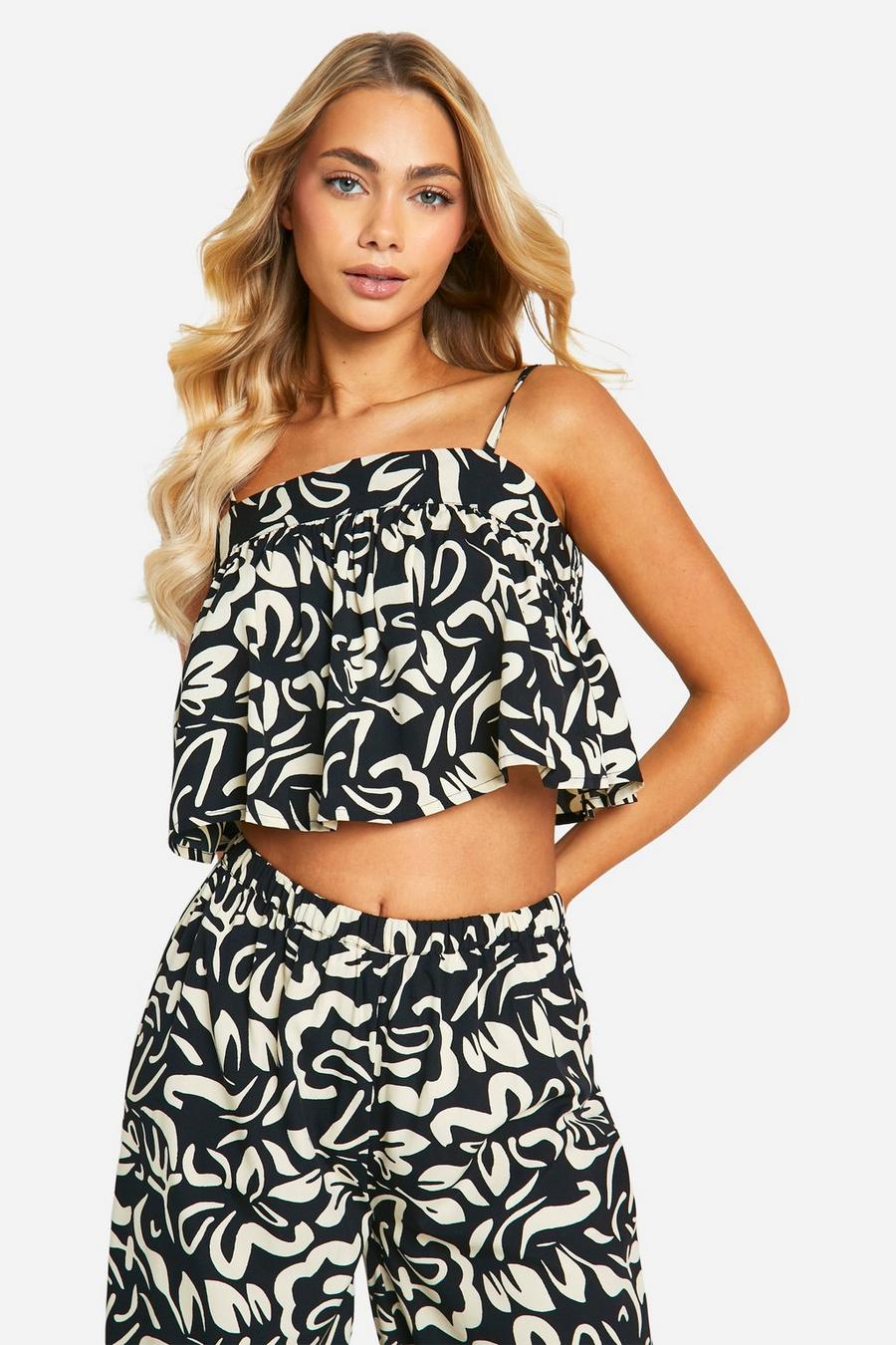 Mono Print Square Neck Strappy Crop image number 1