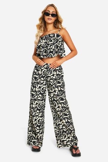 Monochrome Wide Leg Broek Met Print mono