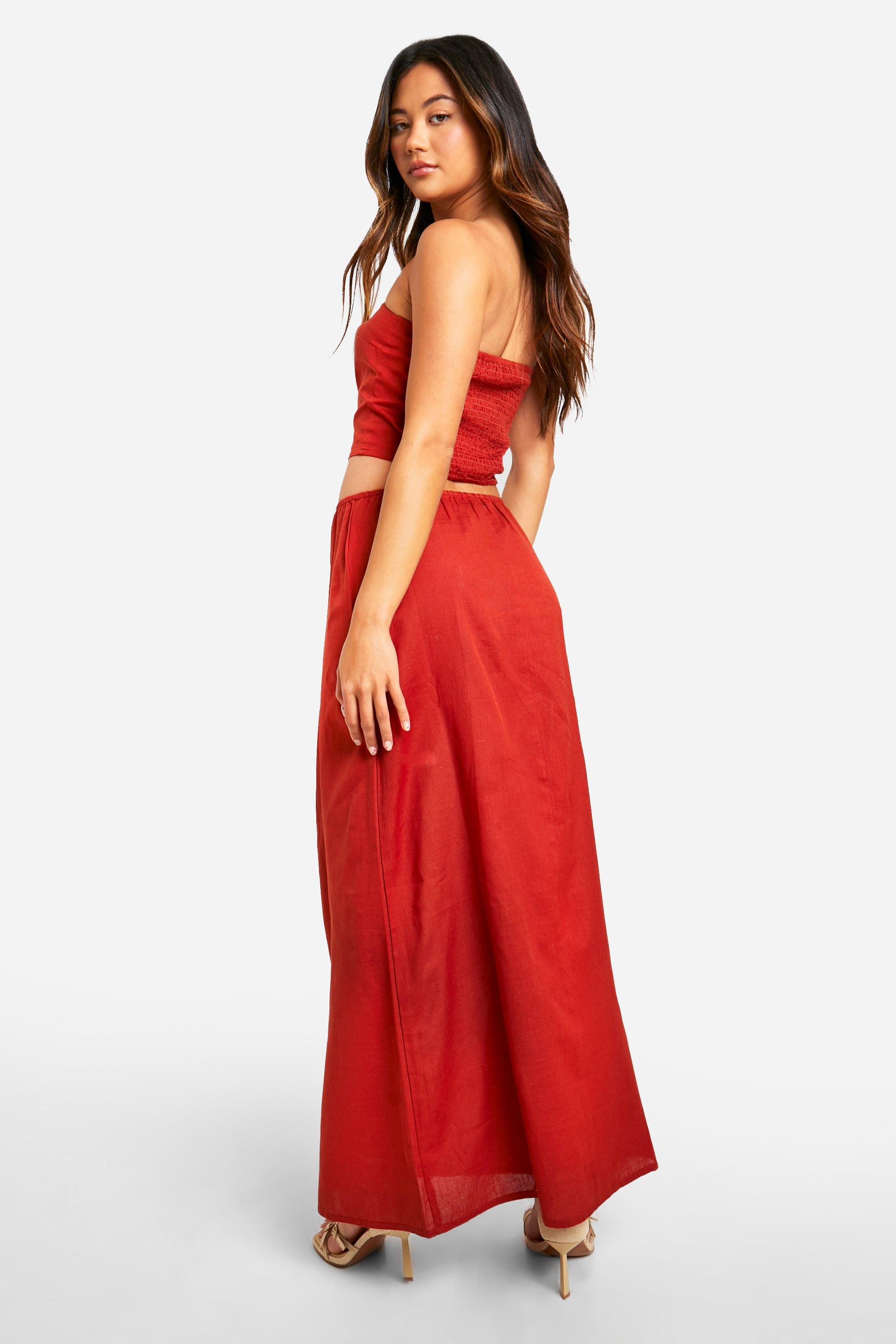 Boohoo red maxi skirt 2025