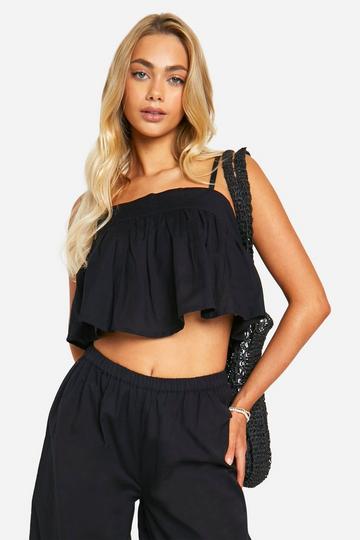 Linen Look Strappy Square Neck Crop black