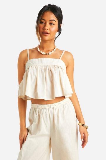 Linen Look Strappy Square Neck Crop ecru