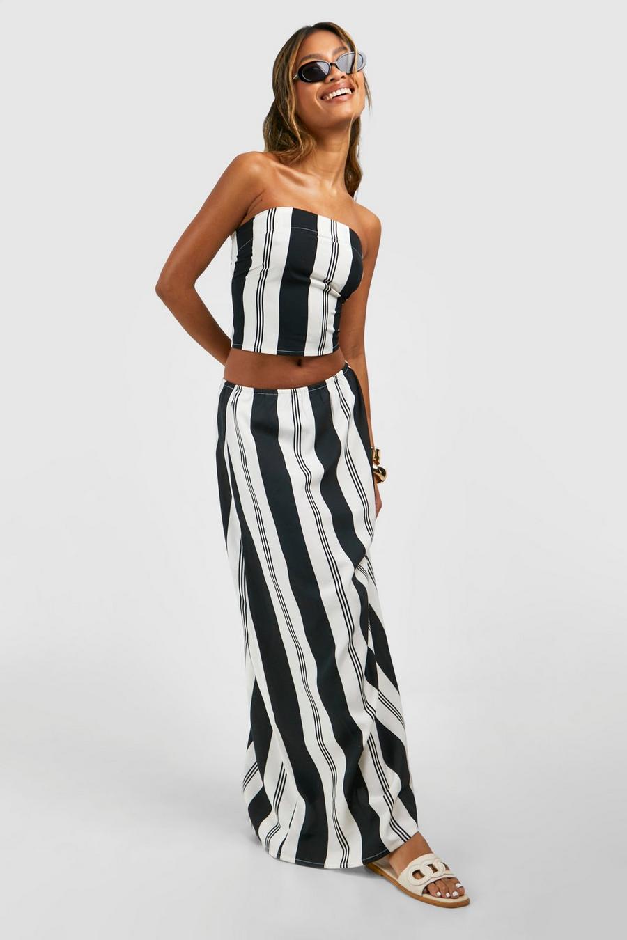 Mono Stripe Bandeau & Split Maxi Skirt