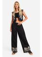 Black Embroidered Hem Wide Leg Trousers
