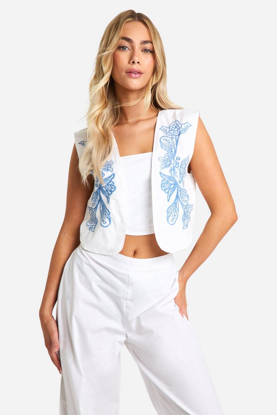 White Embroidered Waistcoat image number 1