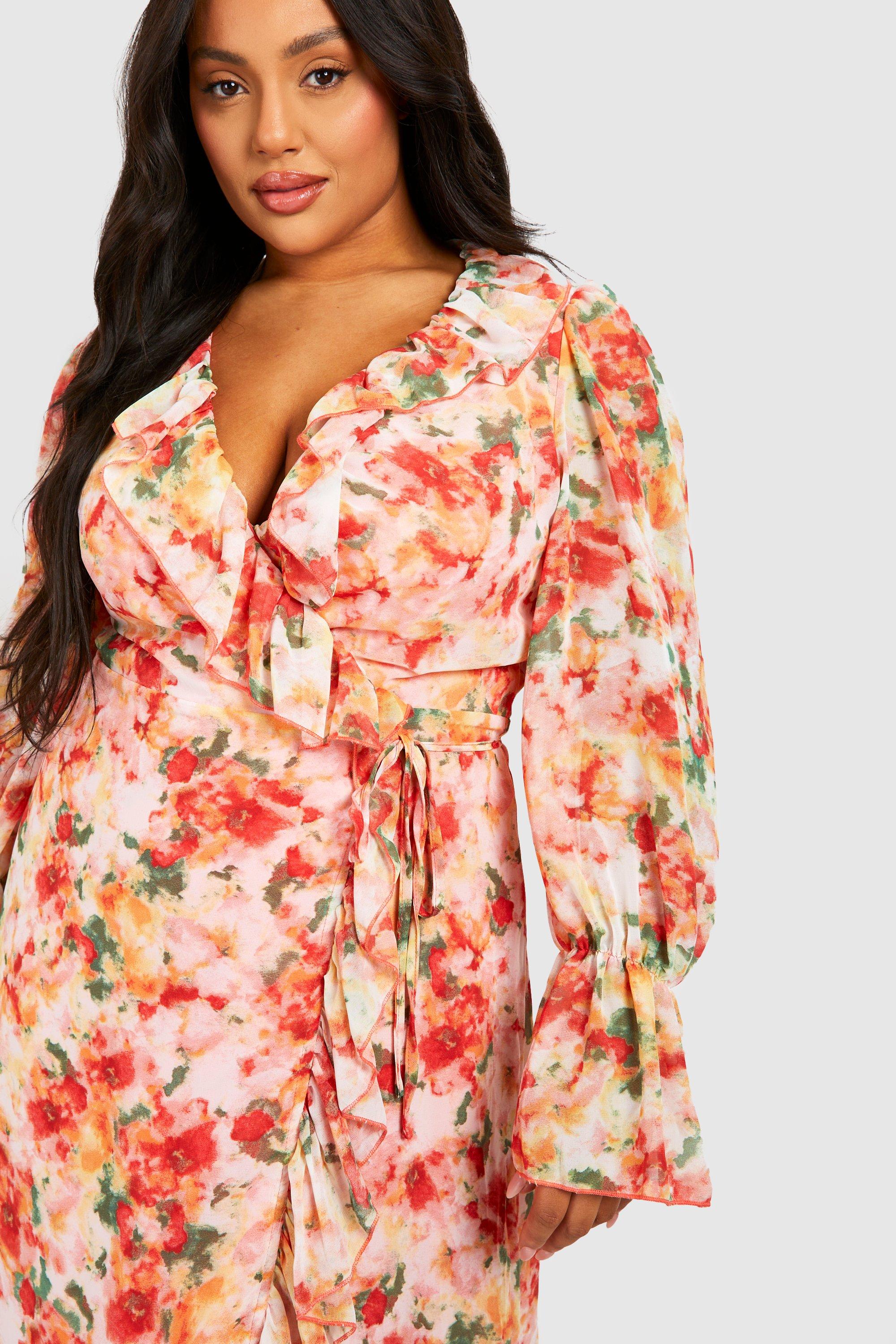 Printed wrap dress with ruffle - Woman