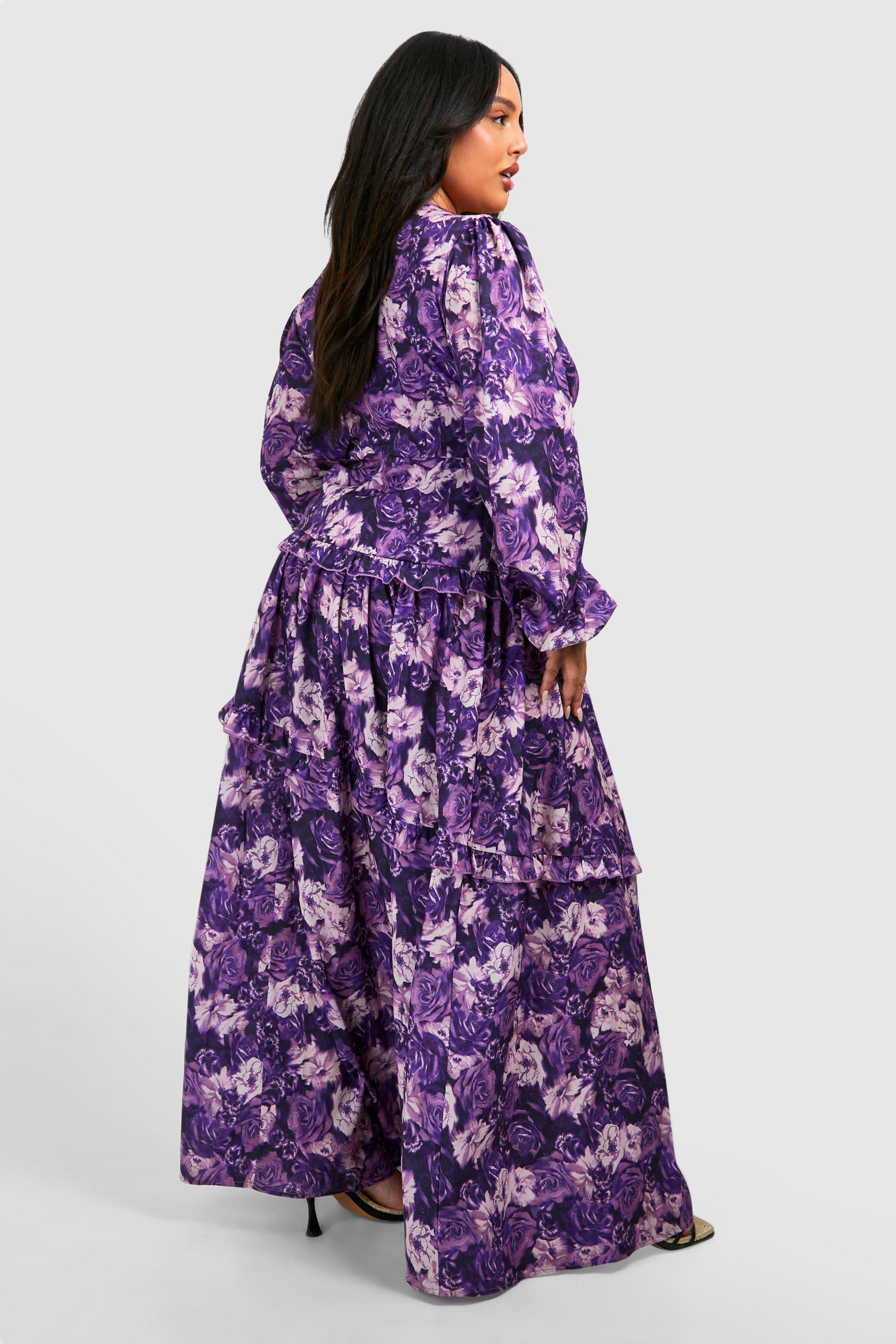 Plus Floral Print Frill Waist Detail Maxi Dress | boohoo USA