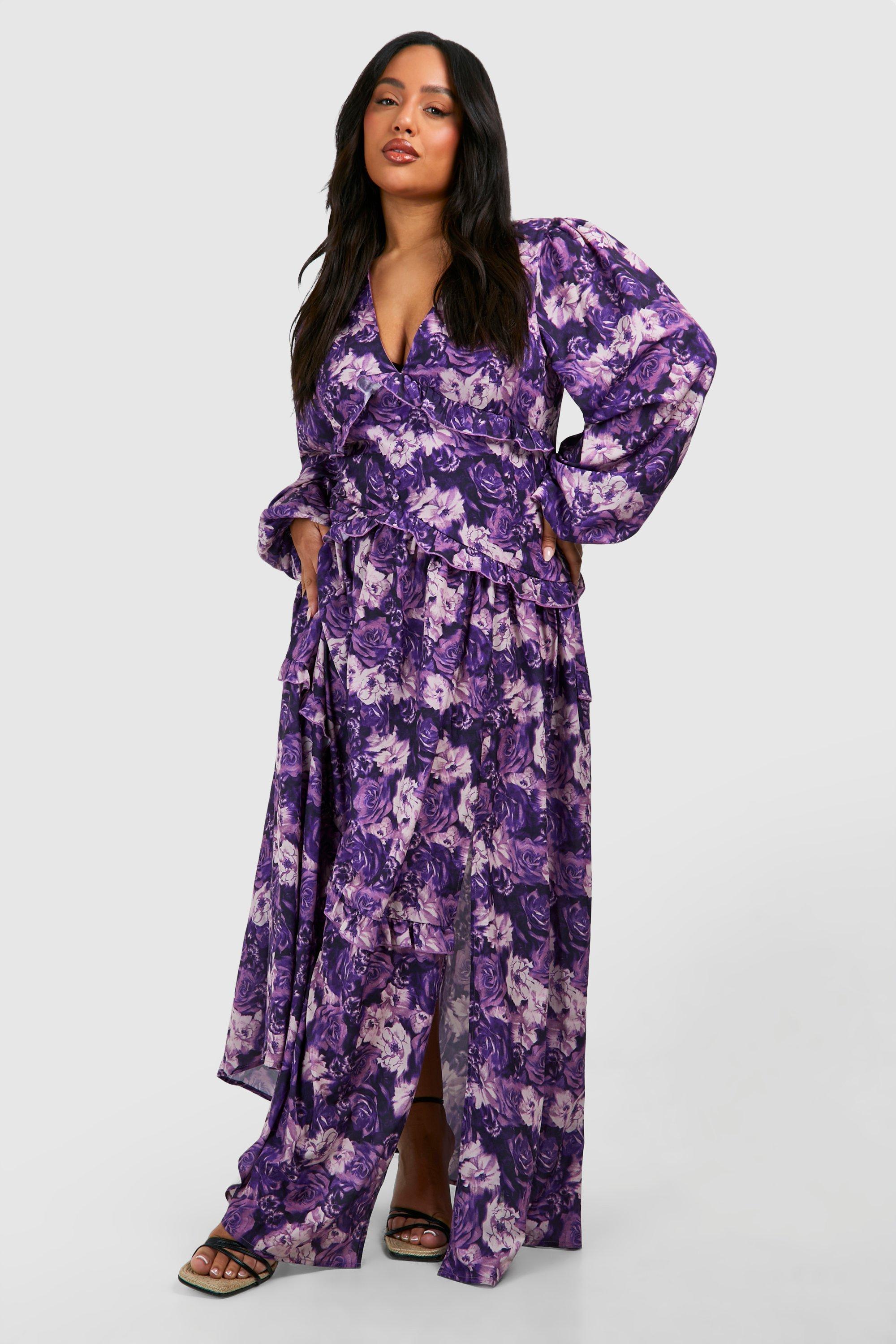 Plus Floral Print Frill Waist Detail Maxi Dress | boohoo