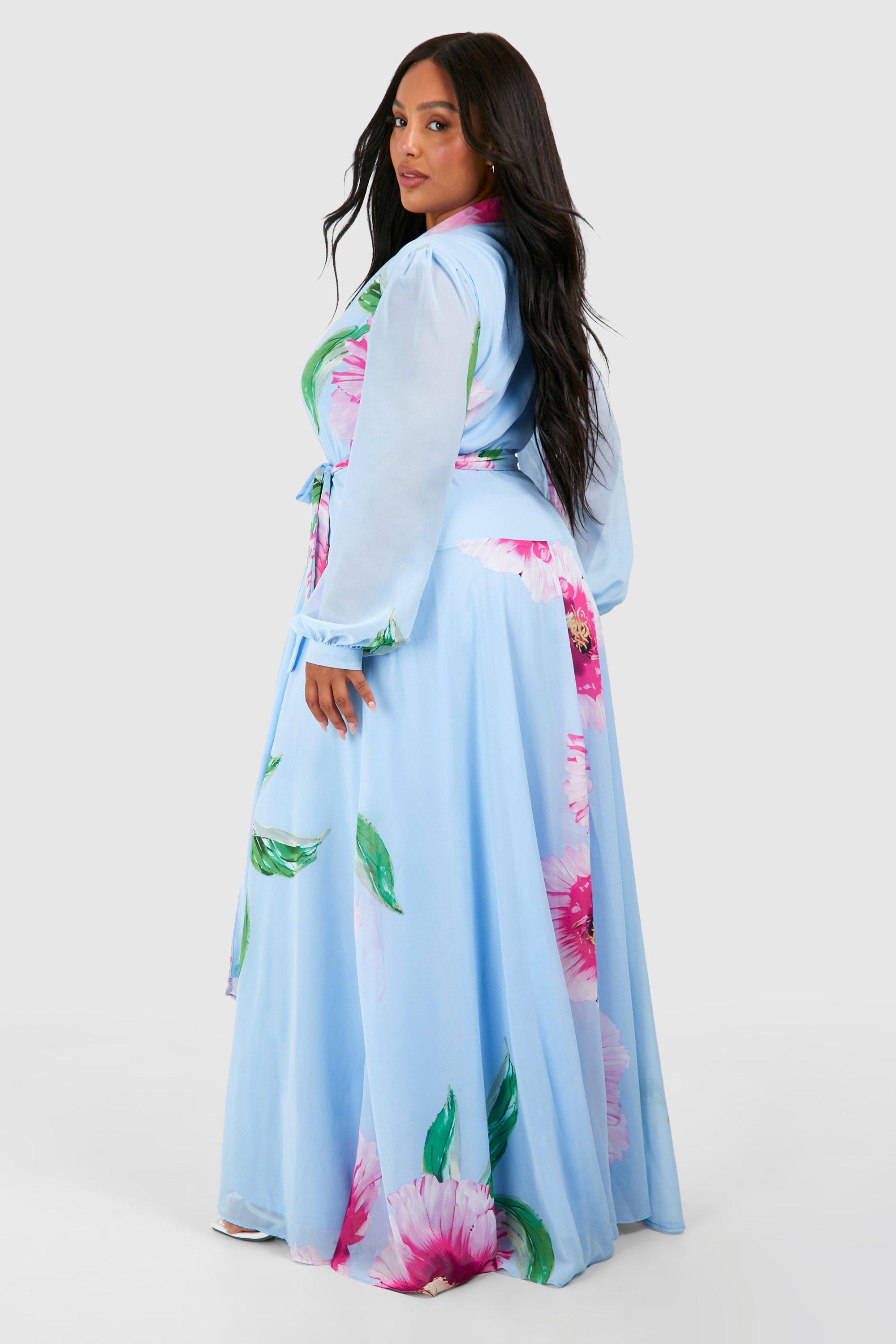 Plus size long sleeve floral maxi dress hotsell