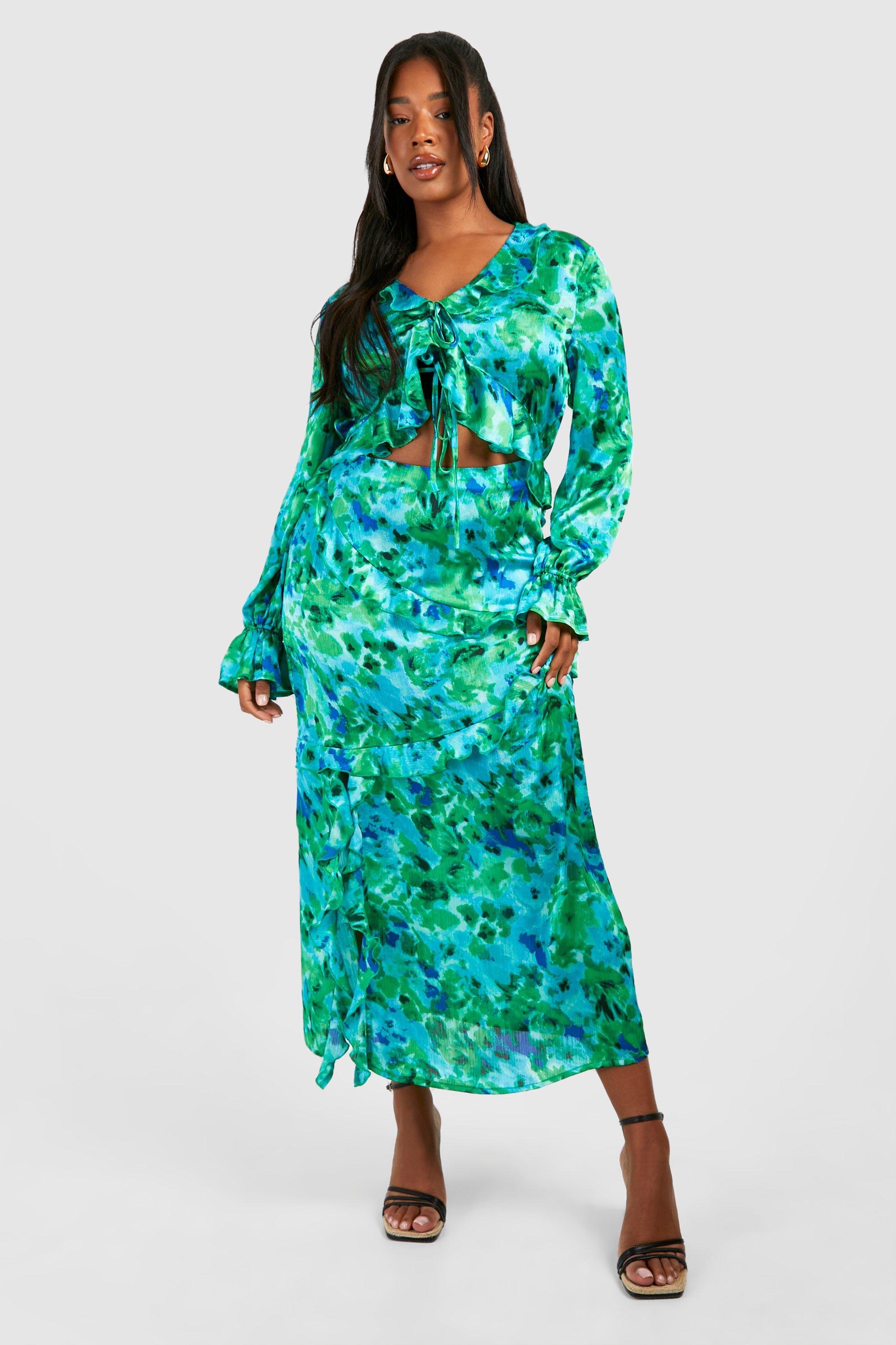 Blue/Green Floral Cut Out Maxi Dress
