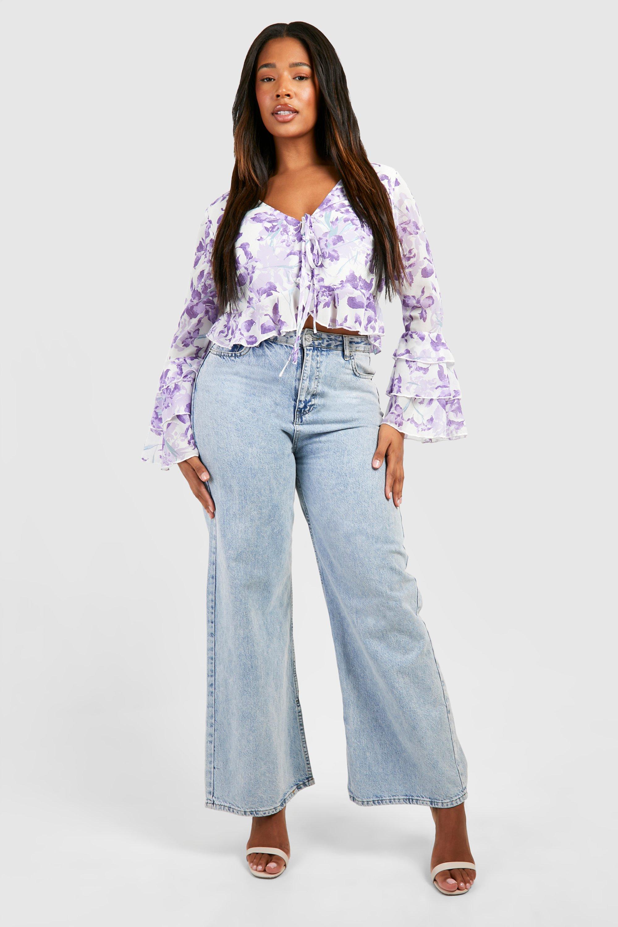 Purple ruffle blouse on sale