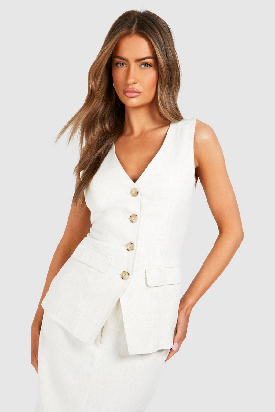 Natural beige Linen Look Longline Vest image number 1