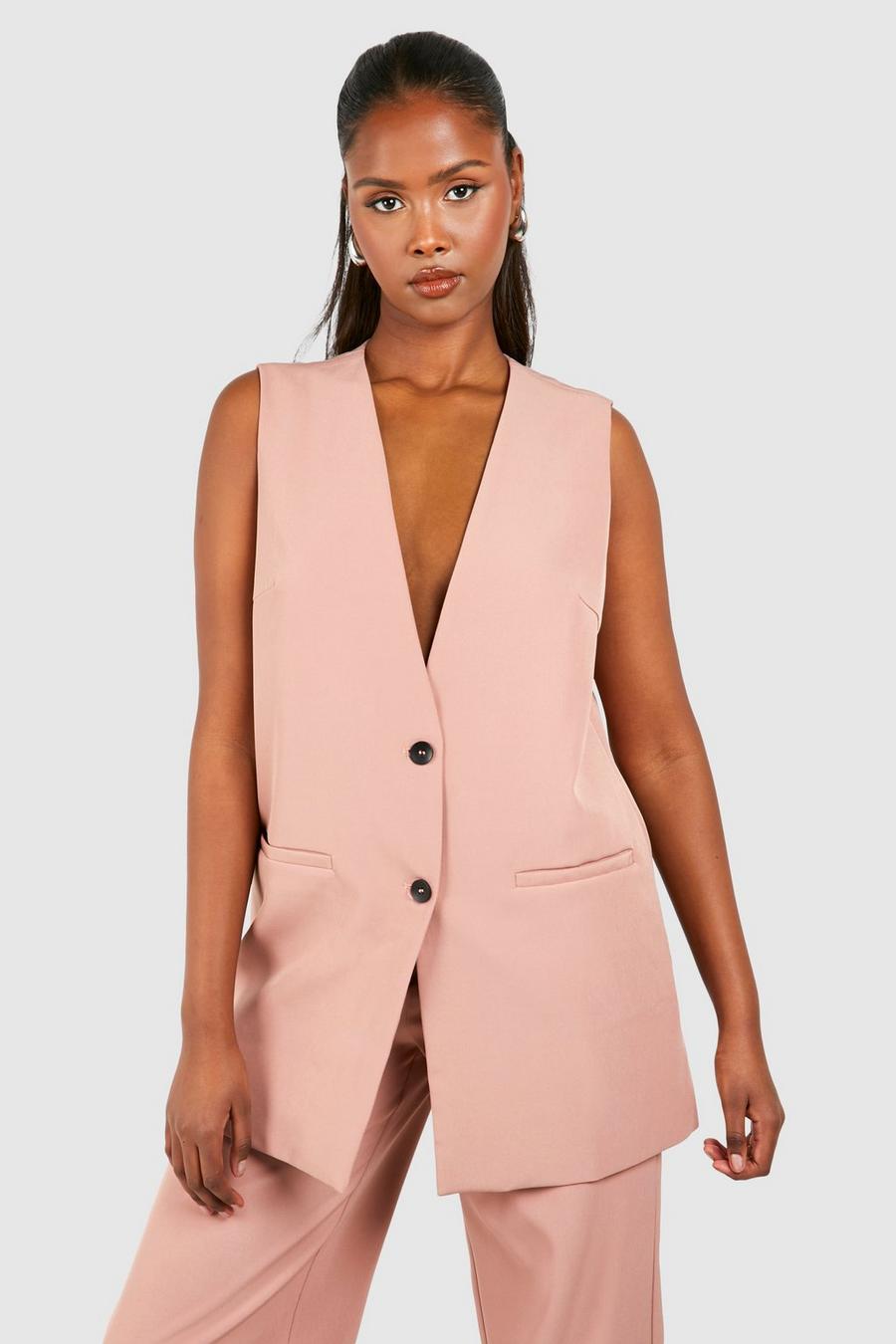 Dusty rose pink Contrast Button Longline Waistcoat